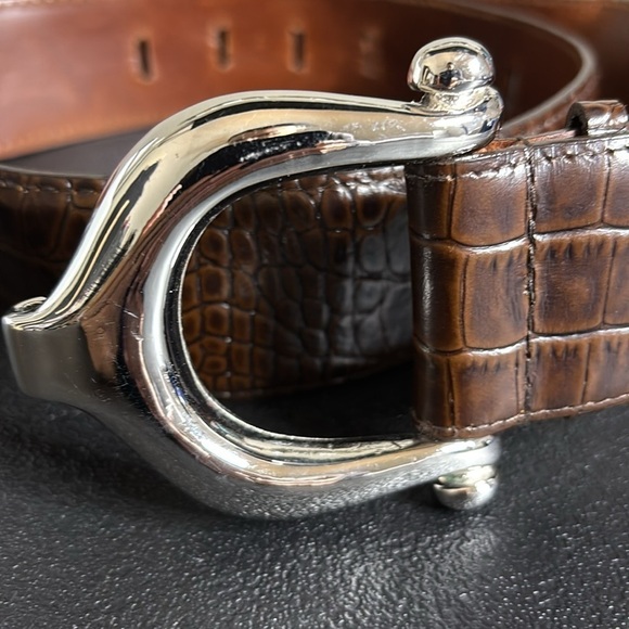 Brian Toohey Brown Leather Silver Hardware Croc Embossed Belt Medium​​ main image 11